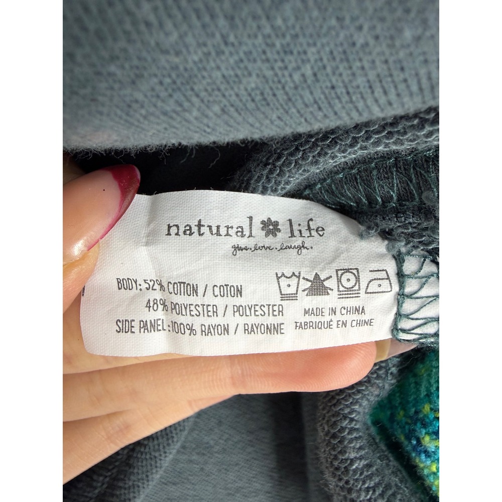Natural Life Gray Oversized Sweatshirt Teal Lime Green Knit Trim L/XL Boho Top - Picture 4 of 4